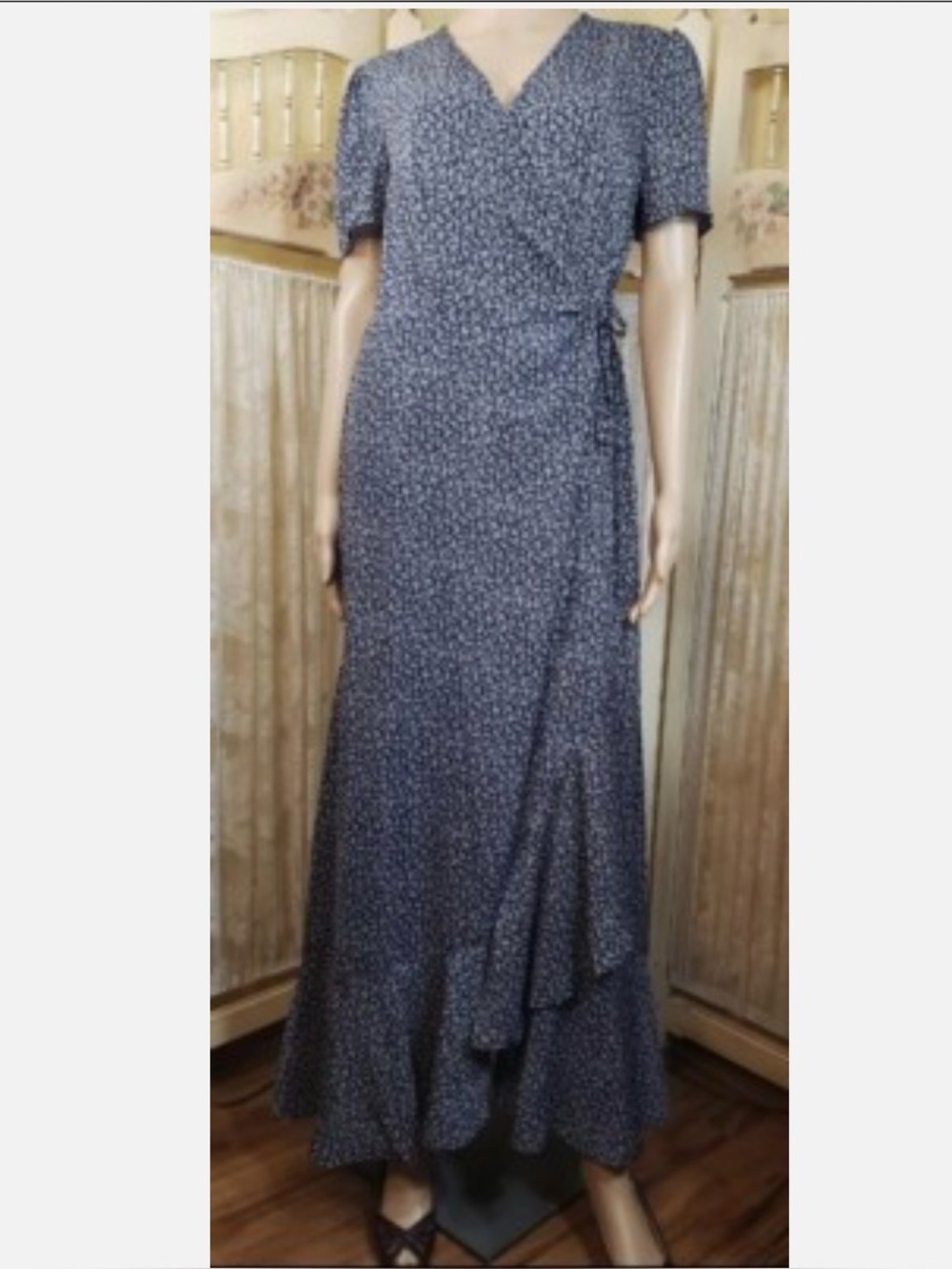 Pretty Garden Blue Floral Wrap Maxi Dress